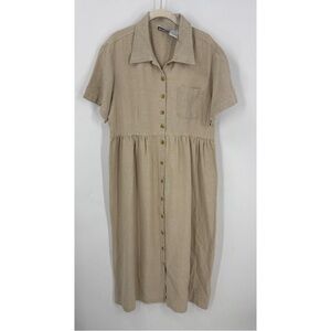 Erika and Co. vintage cotton linen blend relaxed fit, lagenlook midi dress L